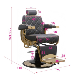 Sillón de Barbería de Lujo Negro y Dorado con Costuras de Diamantes, Respaldo Reclinable Ajustable y Base Hidráulica para Uso en Barberías - Product Image 6