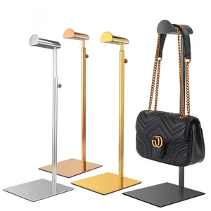 Handtaschen geschäft Großhandel verstellbare Gold Edelstahl Arbeits platte Tasche Kleiderbügel Tischplatte Einkaufstasche Display Stand