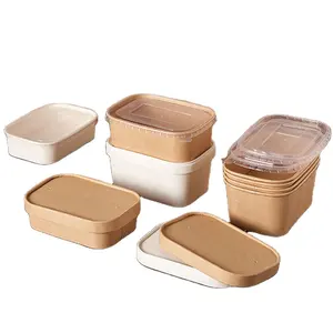 500/600/750/1000ml scatola di carta kraft usa e getta contenitore di carta di frutta insalata di cibo imballaggio fast food take away lunch box con coperchio