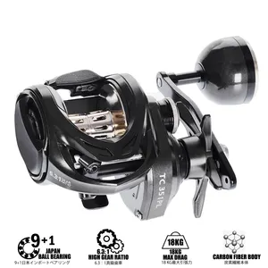 Nouveau corps en Fiber de carbone Baitcasting moulinet Max Grag 18kg 6.3:1 engrenage en laiton pêche au chat en eau salée pêche à la traîne secouer lentement roue eau de mer