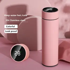 Garrafa térmica inteligente à vácuo, garrafa térmica inteligente de led 500ml para água térmica com visor de temperatura