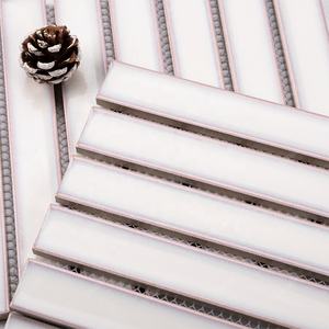 Dédouanement de stock pas cher prix usine cuisine dosseret Stackbond 30*220mm brillant émaillé blanc porcelaine mur doigt tuile mosaïque - Product Image 4