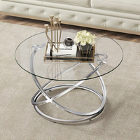 Table centrale ronde d'art avec dessus en verre antidéflagrant Table basse luxueuse de style nordique en métal doré/argenté