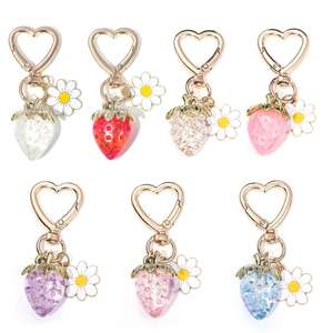 Cute 3d Strawberry Keychain Design Heart Flower Fruit <b>Key</b> <b>Ring</b> Bag for Girl's Gift Purse Charm Jewelry Decor Accessories - Product Image 3