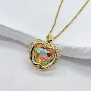 Collar con Colgante de Corazón de Cristal Colorido de Lujo para Mujer, Cadena de Cuello de Moda Coreana, Joyería de Boda Femenina - Product Image 1