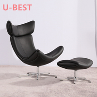 Fauteuil de salon pivotant Imola en fibre de verre et cuir, design moderne et luxueux, pour salle à manger et salon