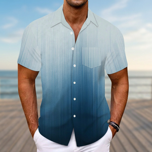 M-3XL Summer V-neck <b>100</b>% <b>Polyester</b> Quick Dry Broadcloth Stand Neck Short Sleeve Men's Casual Shirt Cardigan Streetwear - Product Image 2