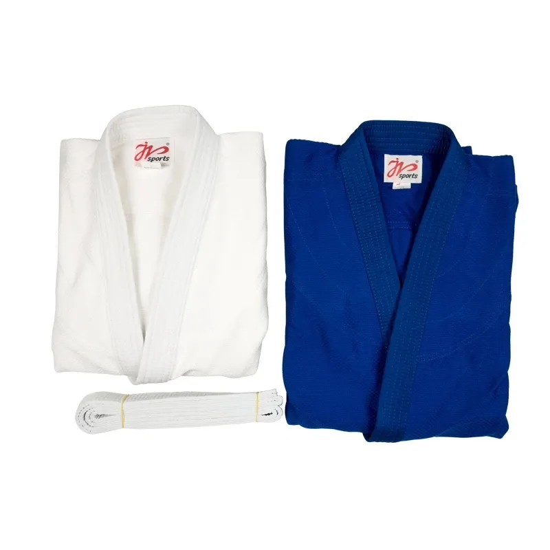 100% Katoen Brazilië Judo Gi Uniformen Bjj Jiu-Jitsu Wushu Kung Fu Kleding Training Sets Mannen Vrouw Kind Wit & Blauw Met Blet