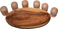 Ensemble de coupes de communion en bois d'olivier, six coupes et une grande assiette à pain pour le vin, les boissons, 10 mini-coupes de sainte eucharistie