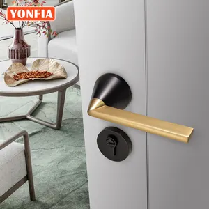 YONFIA 8060 new patent black gold modern door lock set minimalist zinc alloy door handles for interior door bedroom