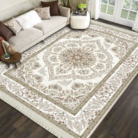 Tapis en polyester imprimé doux et facile d'entretien, grande surface, pour salon et chambre, avec tapis antidérapant, franges et pompons, faible MOQ