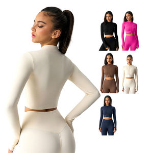 ODM OEM Damen Hochwertiger Yoga-Fitness-Bodysuit Nylon-Spandex Langarm Elastische Taille Individuelles Logo Lauf- und Sportbekleidungsset - Product Image 3