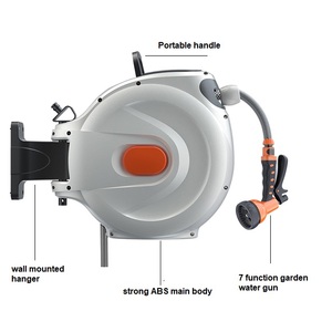 180 ° Support pivotant 20m 30m Enrouleur de tuyau rétractable mural Enrouleur de tuyau de jardin avec pistolet à eau multifonction - Product Image 2