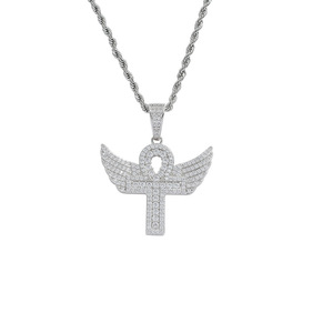 Large-winged <b>cross</b> pendant, hip-hop jewelry, copper <b>with</b> zircon. - Product Image 5