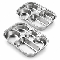 Plateau repas compartimenté en acier inoxydable 304, assiette alimentaire, bento, pour le déjeuner, le dîner, la restauration collective, la cantine scolaire, la cuisine