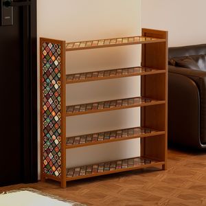 Zapatero de Madera de Varios Niveles, Fácil de Montar, para la Entrada del Hogar, para Zapatillas, Botas, Tacones Altos, Cerámica Esmaltada, Gris Starfield - Product Image 1