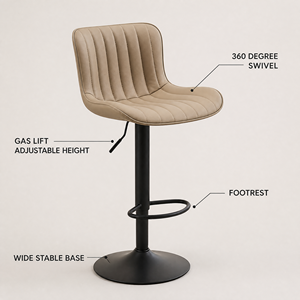 Taburete <span class=keywords><strong>de</strong></span> Bar <span class=keywords><strong>de</strong></span> Cuero PU con Respaldo, Suministro <span class=keywords><strong>de</strong></span> Fábrica, para Hotel, Restaurante, <span class=keywords><strong>Cocina</strong></span>, Altura Ajustable, Giratorio - Product Image 2