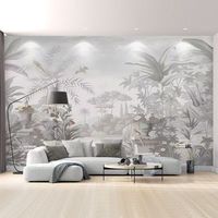 Papier peint sans couture personnalisé, fond mural, peinture murale minimaliste de plantes tropicales, taille personnalisée, tissu mural décoratif auto-adhésif