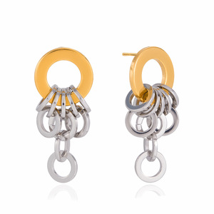 Boucles d'oreilles pendantes en acier inoxydable, design géométrique à pampilles bicolores, bijoux tendance - Product Image 5