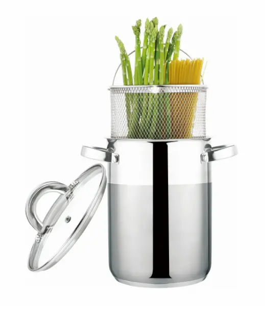 16センチメートルFood Grade 304 Stainless Steel Stock Vegetable Asparagus Pot Steamer Cooking Metal Pots With Basket