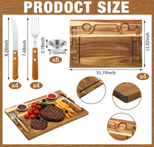 Vassoio di Servizio in Legno per Bistecche con Scomparti per Coltello e Forchetta, Tagliere Premium in Legno di Acacia per Ristoranti e Steakhouse - Product Image 2