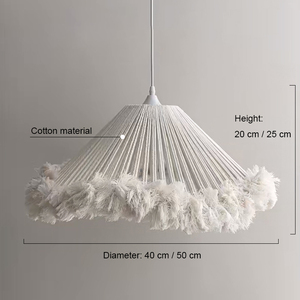 Lampe suspendue en <span class=keywords><strong>coton</strong></span> tissé à la main style crème française avec cadre en fer, pampilles LED E27, lustre en fil de pêche, garantie 3 ans, lumière chaude - Product Image 6