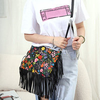 Sacs à bandoulière en cuir souple à pompons, imprimé floral, sacs à main en cuir bohème, sacs à main de style occidental pour femmes, bandoulière avec franges