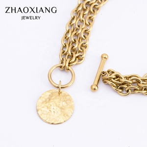 Colliers tendance pour femmes en acier inoxydable, style hip-hop, nouveau style vintage, pendentifs ronds dorés superposés - Product Image 5