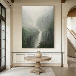 Peinture à l'huile abstraite réaliste de grandes montagnes vertes, neutre et douce, sur toile, faite à la main, pour décoration intérieure - Product Image 3