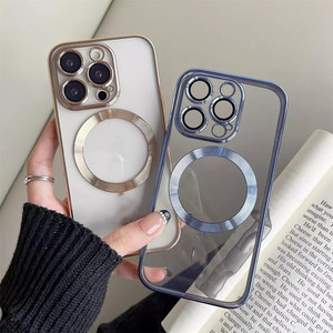 Custodia Magnetica Trasparente con Ricarica Wireless e Protezione Lente in Vetro TPU Morbido per <span class=keywords><strong>iPhone</strong></span> 15 Plus, 16 Pro Max, 17, 16E - Design Elegante e Placcato - Product Image 5