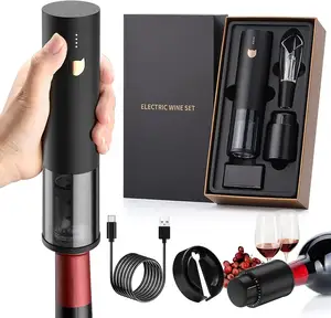 Automatic Corkscrew electric Wine Bottle Opener Rechargeable with Foil Cutter 2 in 1 Aerator Pourer Vacuum Stopper