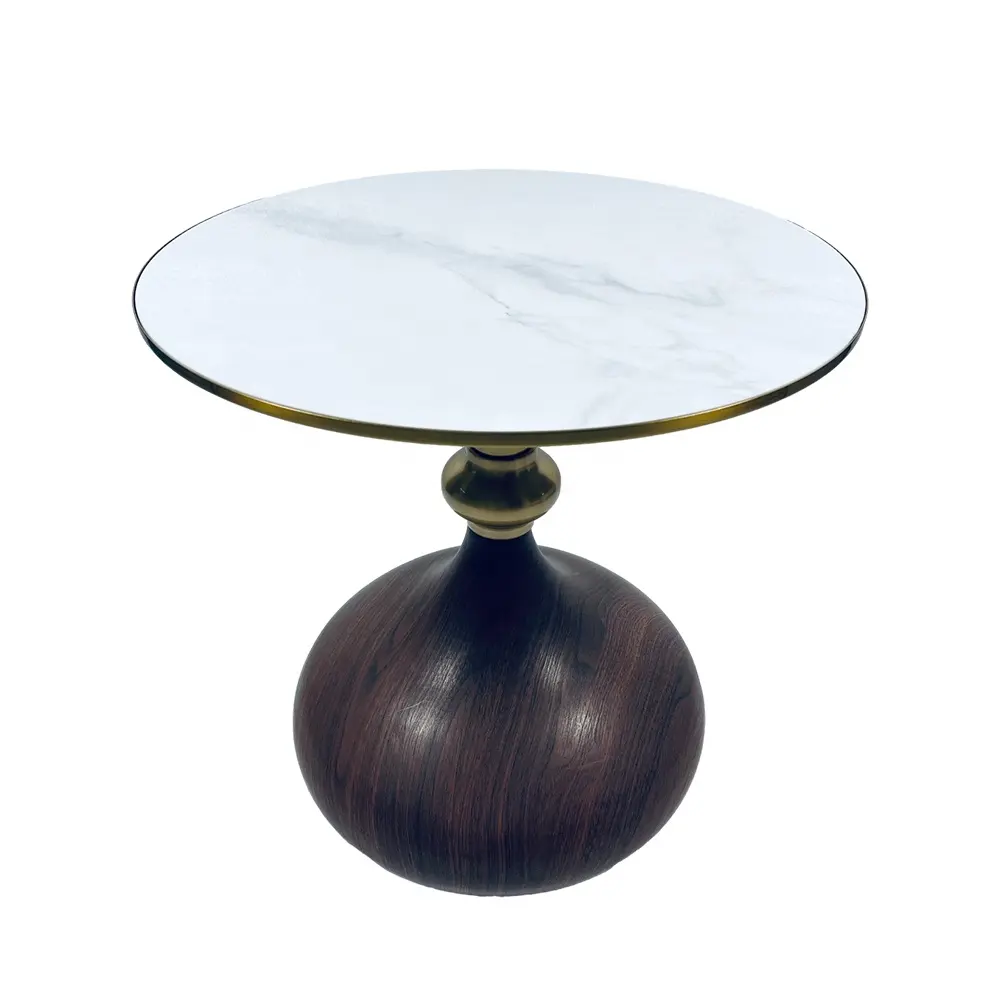 White Round Marble Top Sofa Side Table Modern Round Coffee Table Balcony Round Edge Table