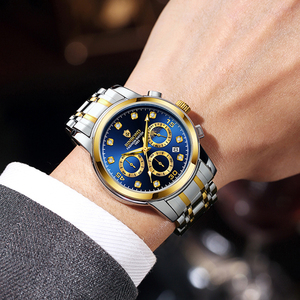 Montre de luxe BINBOND Six Hands pour homme, montre à quartz, bracelet en acier inoxydable, cadran à aiguilles lumineuses, 42 mm, résistante à l'eau 30 m - Product Image 3