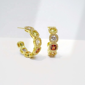 Precio de fábrica, pendientes de plata de ley 925 con oro de 14k, estilo occidental, a la moda, hip hop, grandes, para fiesta, con cruz geométrica, para mujer. - Product Image 2