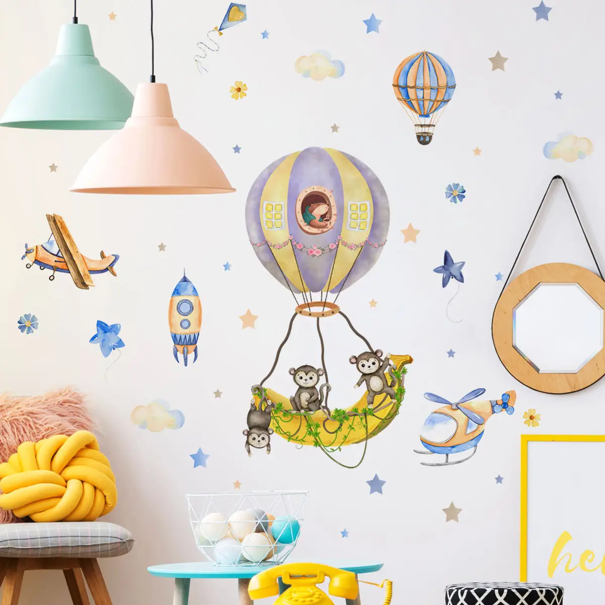 Cartoon Balloon Monkey wall stickers kids bedroom for baby decorative wall stickers