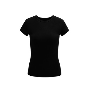 T-<span class=keywords><strong>shirt</strong></span> <span class=keywords><strong>femme</strong></span> personnalisé à col rond, coupe droite, en mélange de coton côtelé, couleur <span class=keywords><strong>kaki</strong></span> unie, manches courtes, idéal pour l'été, à prix abordable - Product Image 5