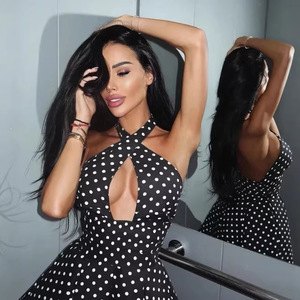 PEEQI SK48 Mini <span class=keywords><strong>Abito</strong></span> Sexy da Donna alla Moda con Stampa a Pois, Scavato, Senza Maniche, <span class=keywords><strong>Halter</strong></span>, Schiena Scoperta e Pieghe, Ideale per Nightclub - Product Image 1