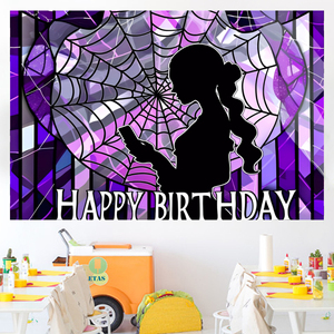 Telón de Fondo Decorativo con Estampado de Telaraña Morada para Fiesta de Cumpleaños de Niña, Póster, Pancarta - Product Image 3