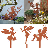 Décoration de jardin féerique vintage, imperméable, écologique, en fer forgé, à piquer dans le sol |   Silhouette de fée en acier corten rouillé pour jardin et pelouse