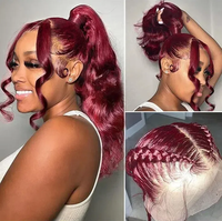 250 densité 360 pleine dentelle perruque cheveux humains 99j rouge couleur perruques vague de corps cordon Invisi sangle 13x6 Hd dentelle avant perruque