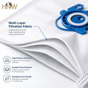 Pièces détachées pour <span class=keywords><strong>aspirateur</strong></span> de marque HNW, <span class=keywords><strong>sac</strong></span> à poussière en plastique réutilisable et écologique, compatible avec les sacs filtrants non tissés Mieles GN, garantie 1 an - Product Image 3