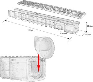 Canal de terrasse galvanisé pour jardin balcon piscine vidange 1m couverture grille - Product Image 5