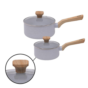 Ensemble de casseroles en céramique antiadhésives modernes, 13 pièces, avec poignées en bois et couvercles en verre, pour cuisinières à gaz et à induction - Product Image 6