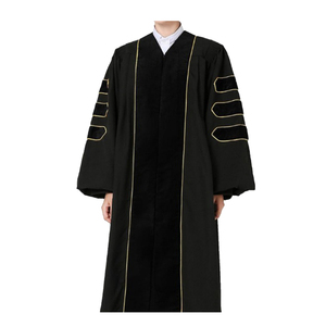 2025年カスタム大学博士号卒業式ガウン ブラック <span class=keywords><strong>US</strong></span>デラックス博士号卒業式ガウン（金パイピング付き） - Product Image 2