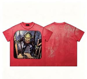 プレミアム卸売メンズアシッドウォッシュヒップホップTシャツ、通気性のあるルーズフィットダメージ加工ヴィンテージロックバンドプリントTシャツ、複数のスタイル - Product Image 5