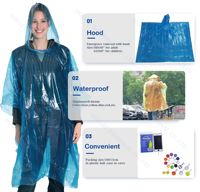 Ponchos de pluie légers de poche, ponchos jetables en vrac, imperméables d'urgence en plastique avec capuche