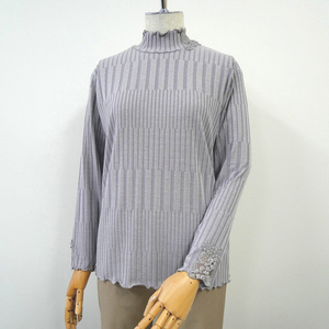 Women's Thin Lyocell Blend <b>Knitted</b> Lace Neckline Striped Casual Pullover <b>Sweater</b> Ladies' Fashion Accessory - Product Image 1
