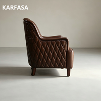Fauteuil club en cuir marron matelassé diamanté avec pieds en bois pour salon, hôtel, salle de séjour, canapé individuel de loisirs