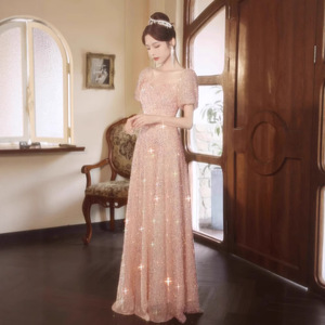 Pink Sequined Evening Gown Sweetheart Neckline Natural Waist Long Dress For Coming Of Age Ceremony - Product Image 4