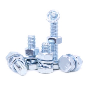 M8 Hexagonal Head <b>Screw</b> Set 8x30mm Class 4.8 Blue White Zinc Plated With <b>Flat</b> Spring Washer Metric Standard Thread - Product Image 5